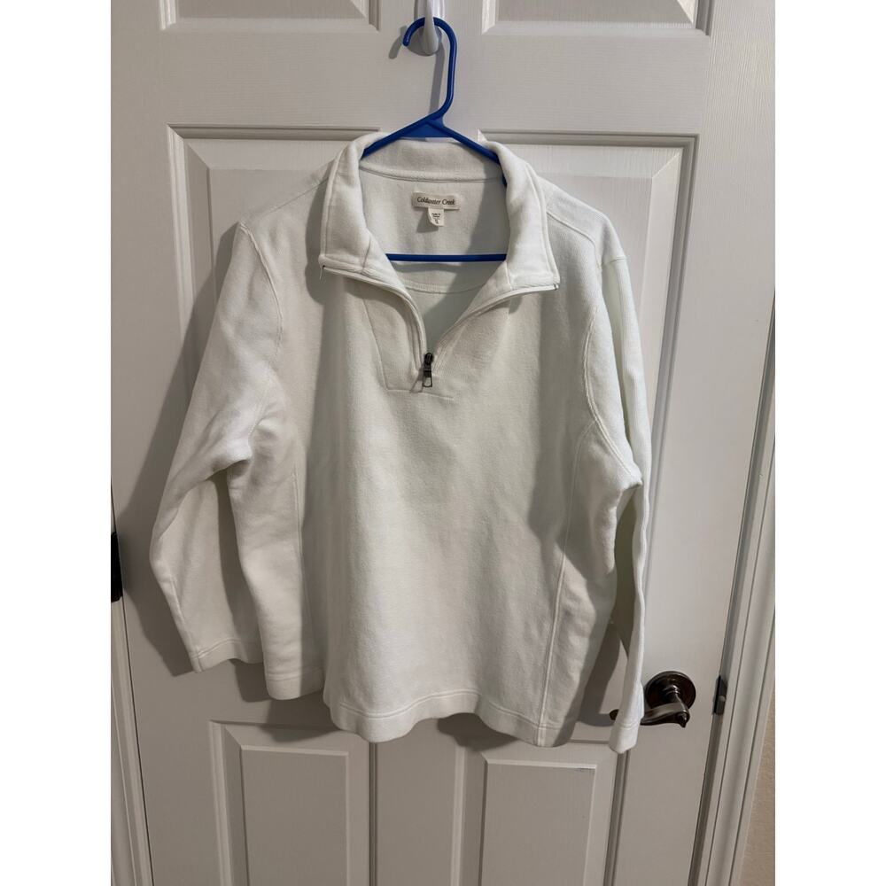 Coldwater Creek Quarter Zip Cotton Ribbed Crop Sweater White Size XL